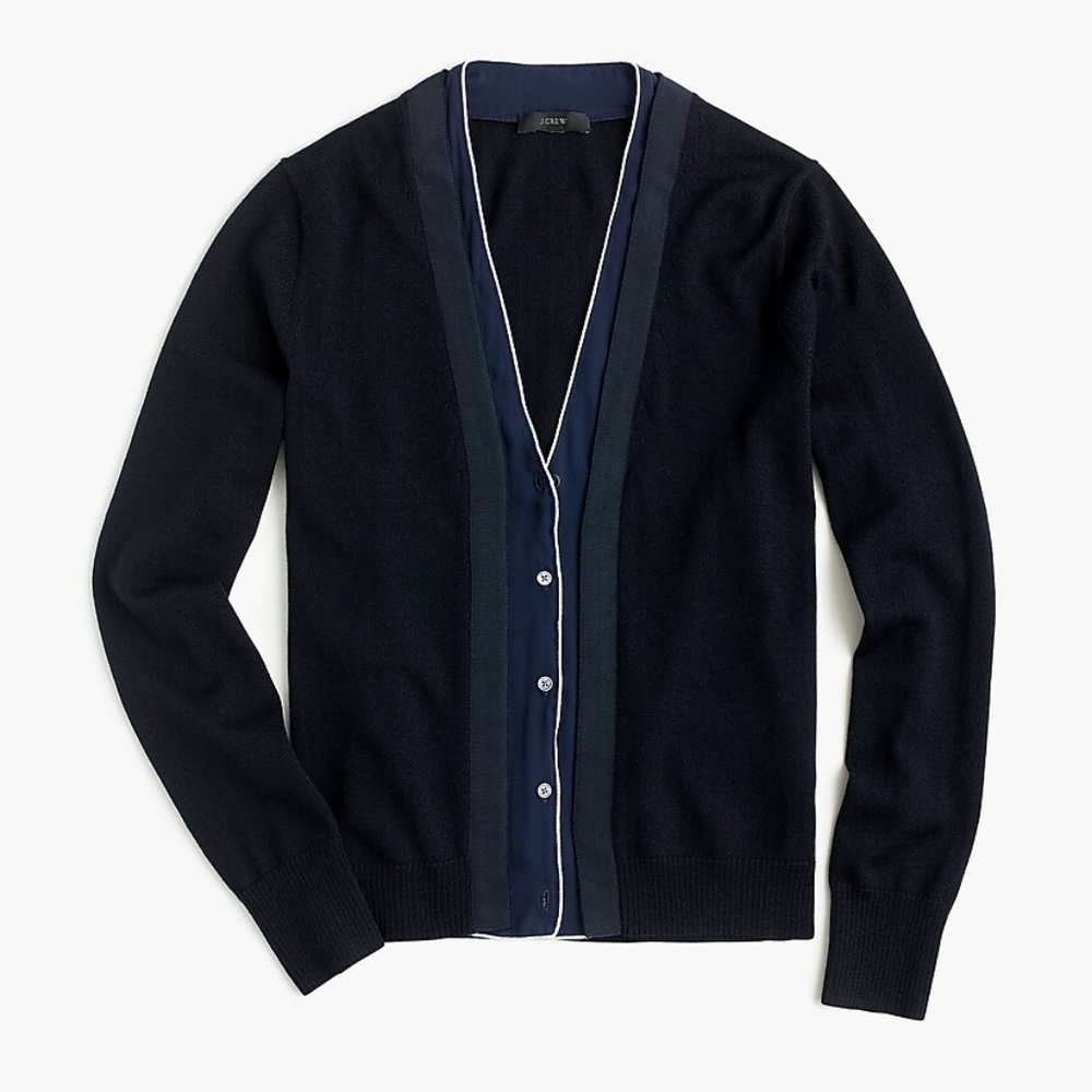 SOLD! J. Crew Harlow Cardigan Tipped Silk Underlay